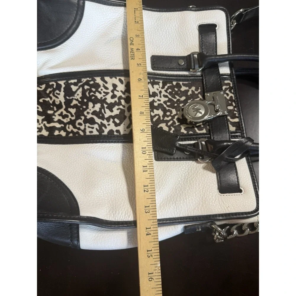 Michael Kors Large Hamilton Satchel Tote Animal Print Calf Hair Leather Bag READ